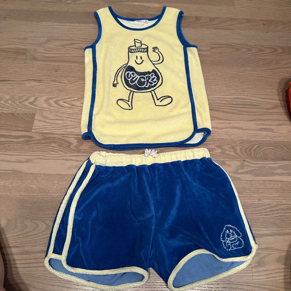 Madison Tadaboum Sucre Yellow and Blue Tank Top and Shorts Set kids 10 medium